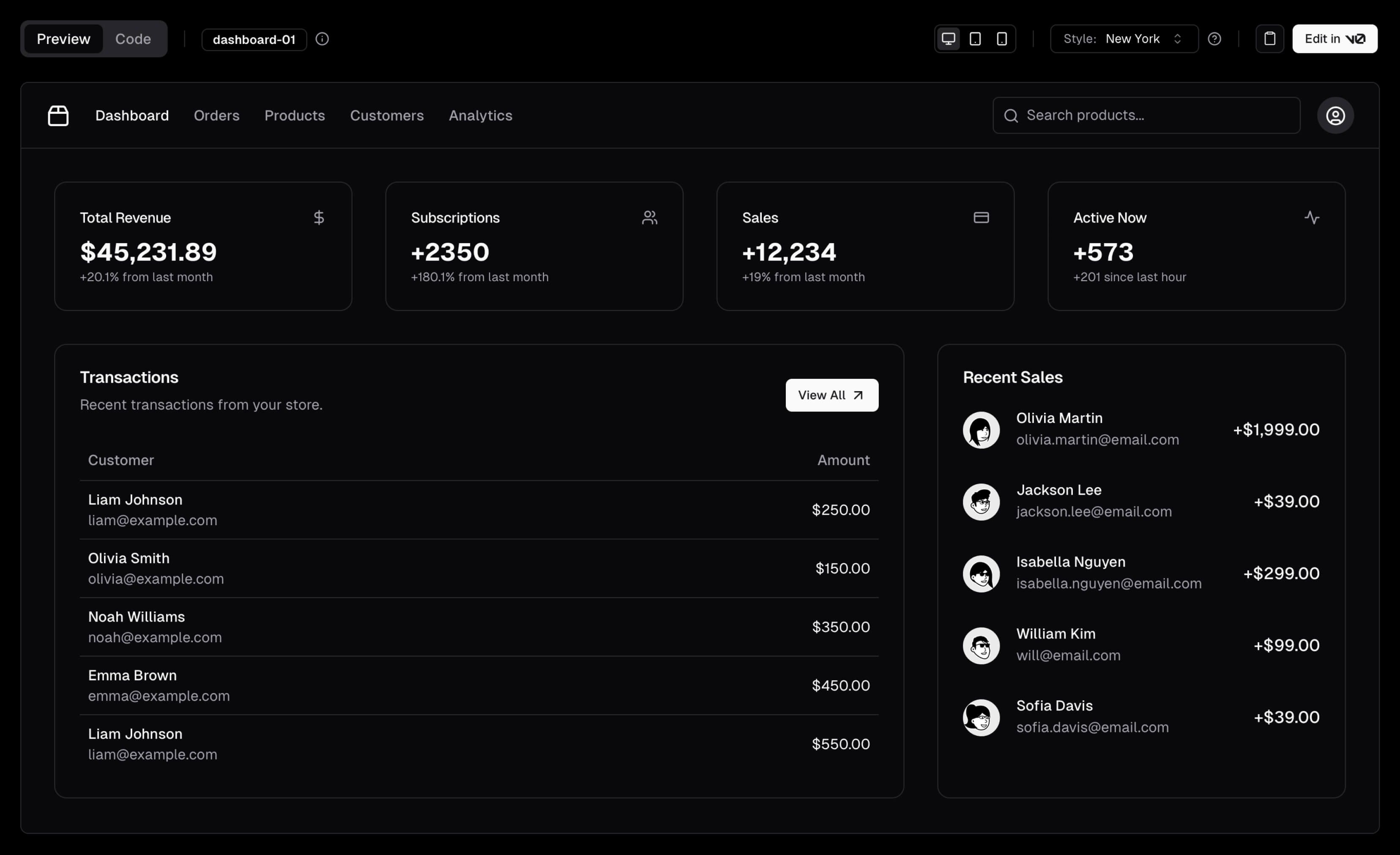 A screenshot of the dashboard-01 block